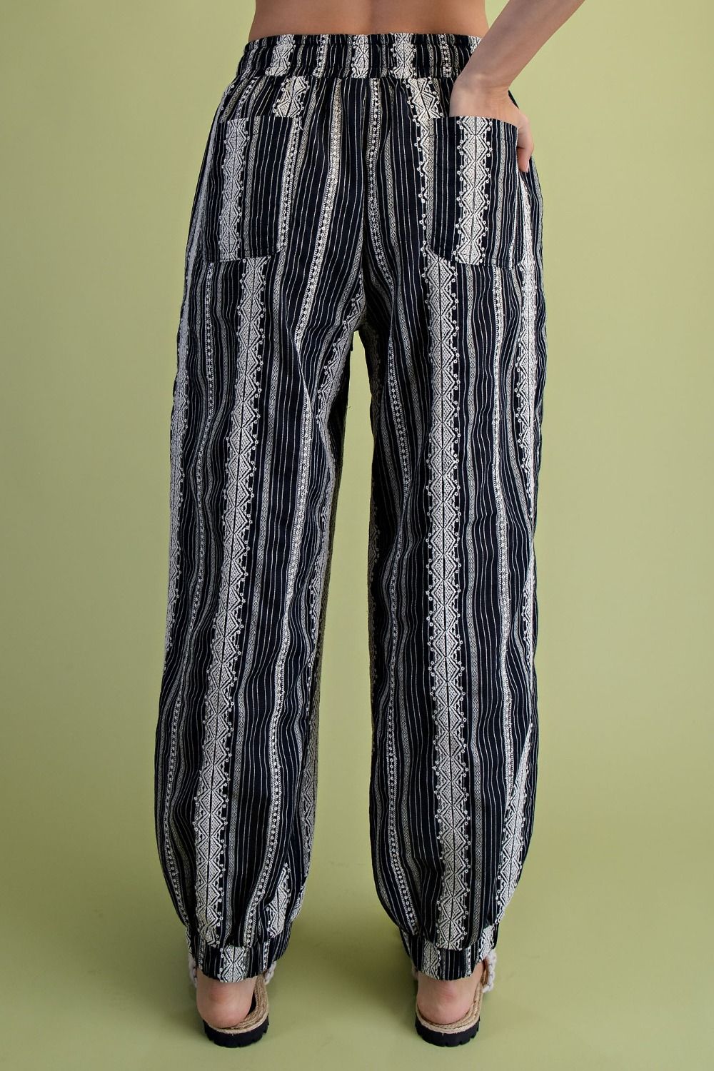 Boho Breeze Textured Striped Drawstring Pants