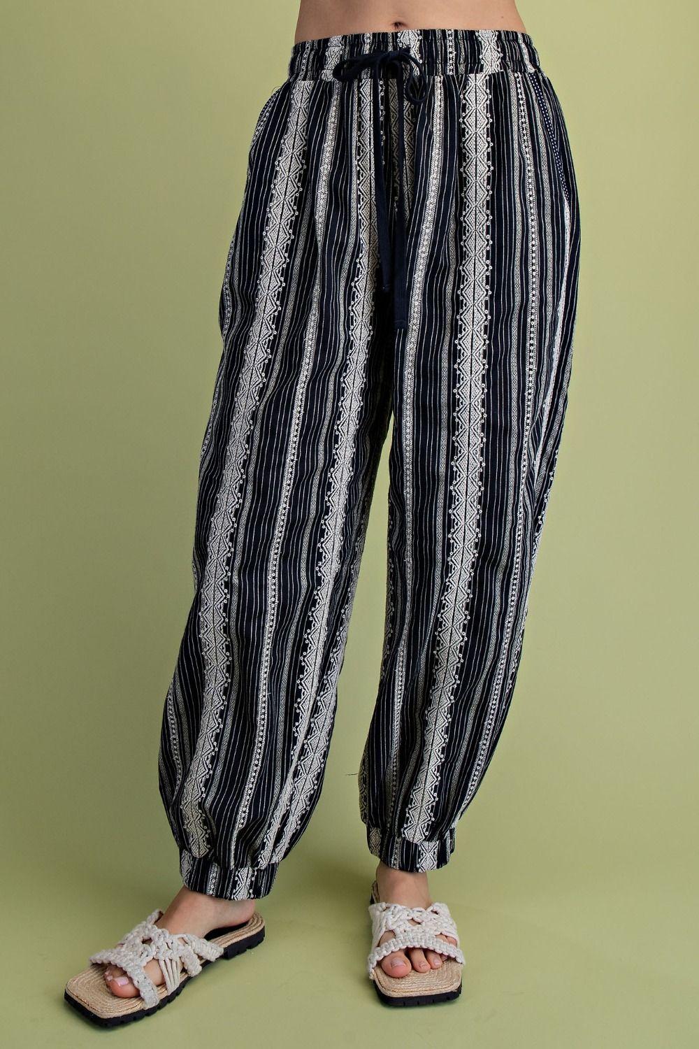 Boho Breeze Textured Striped Drawstring Pants