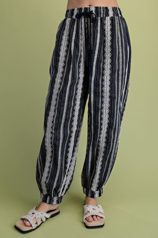 Boho Breeze Textured Striped Drawstring Pants