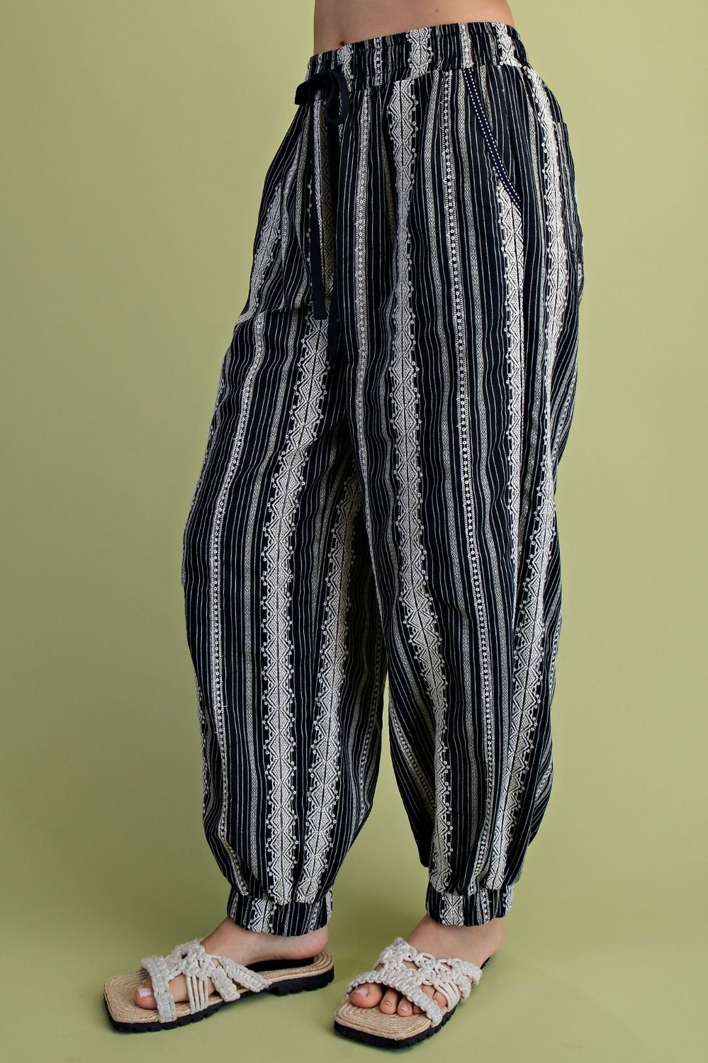 Boho Breeze Textured Striped Drawstring Pants