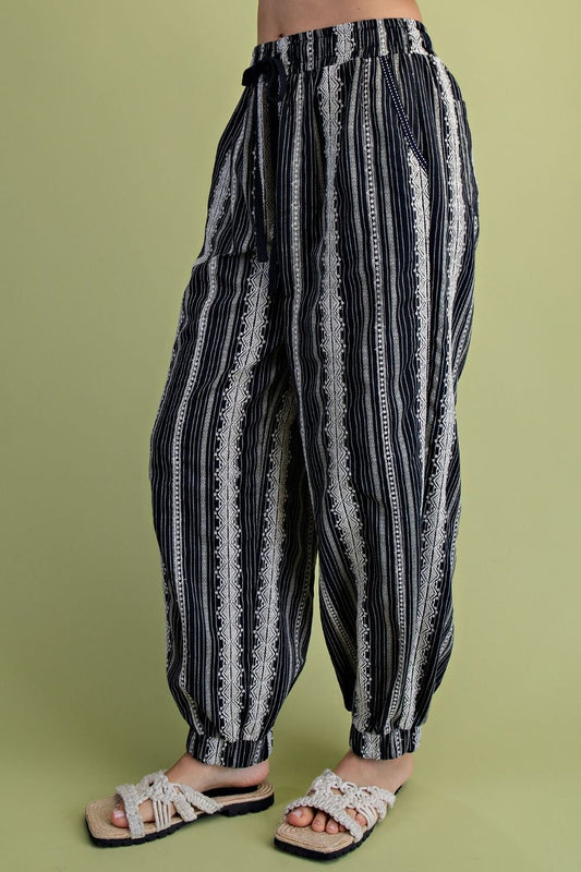 Boho Breeze Textured Striped Drawstring Pants